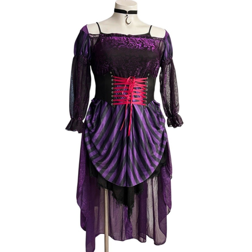 Purple Black Striped High Low Costume Dress XL Pirate Wench Steampunk Witch